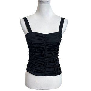 & Other Stories Black Gathered Tank Satin Top Sweetheart Ruched Womens Size 6
